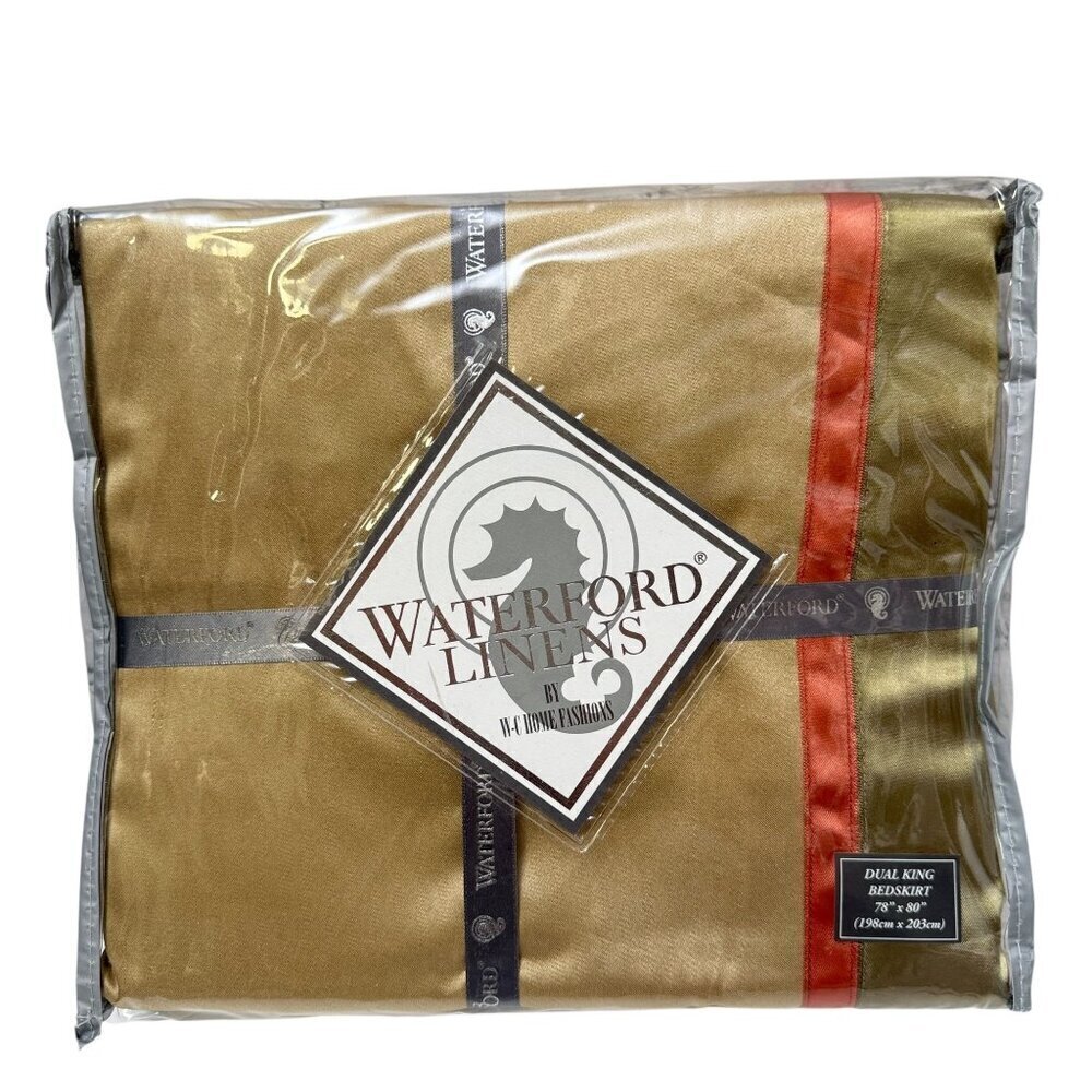 Waterford Dual King Bedskirt Bogden Tan Satin Luxury Bedding New 15" Drop 78x80"